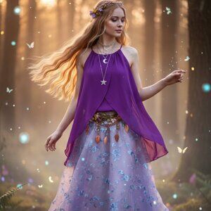 Purple Chiffon Halter Spaghetti Strap Tulip Hem Whimsical Fairy Flowy Dress M